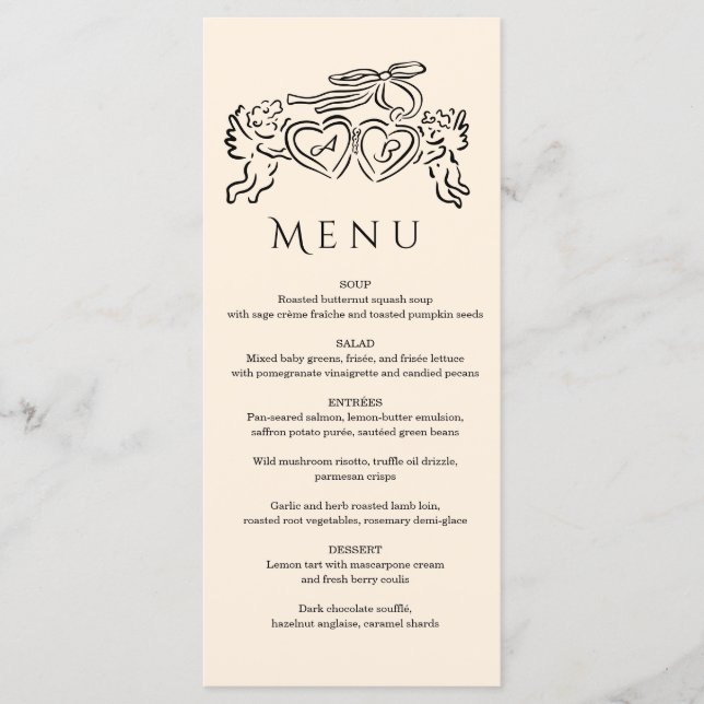 Menú corazón dibujado a mano pareja Boda Caprichosa (Anverso)