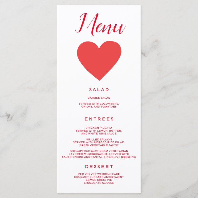 Menú Corazón rojo bonito (Anverso)