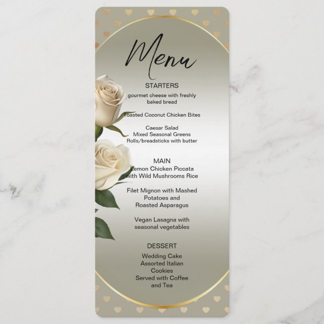 Menú Corazones de oro de rosas blancas (Anverso)