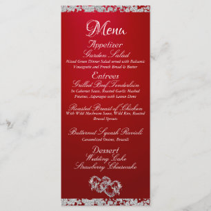 Menú Corazones, monogramas y Purpurinas - Boda Crimson