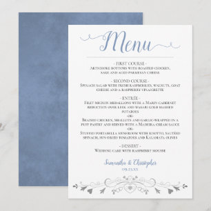 Menú Corazones plateados Elegantes Boda azul vivo