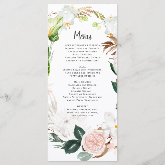 Menú Corona de boda tropical Lush Paradise White Blush (Anverso)