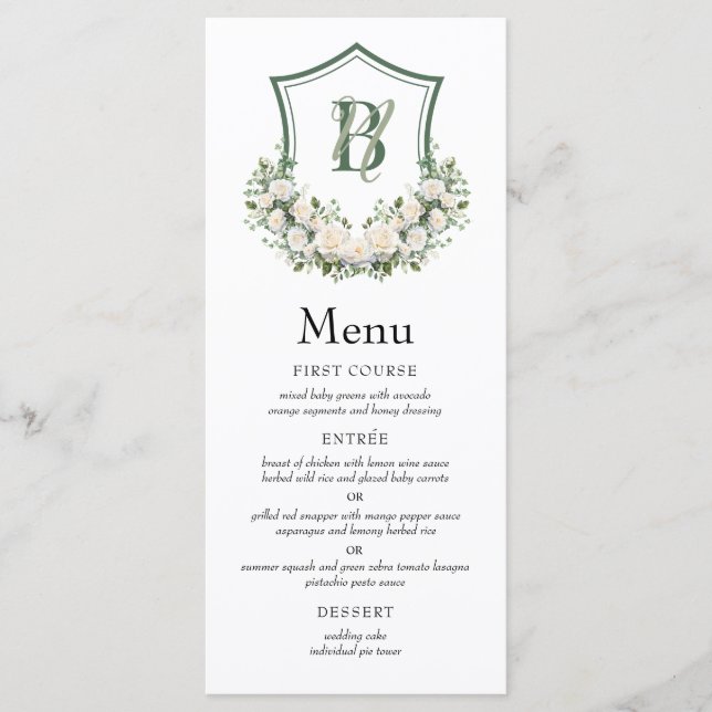 Menú Corona de flores blancas para boda (Anverso)