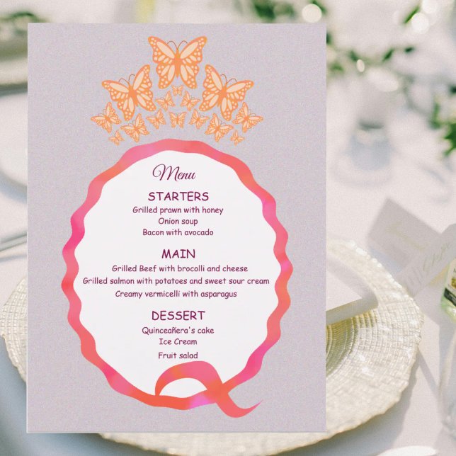 Menú Corona de mariposa Quinceañera Cumpleaños 15 (Subido por el creador)