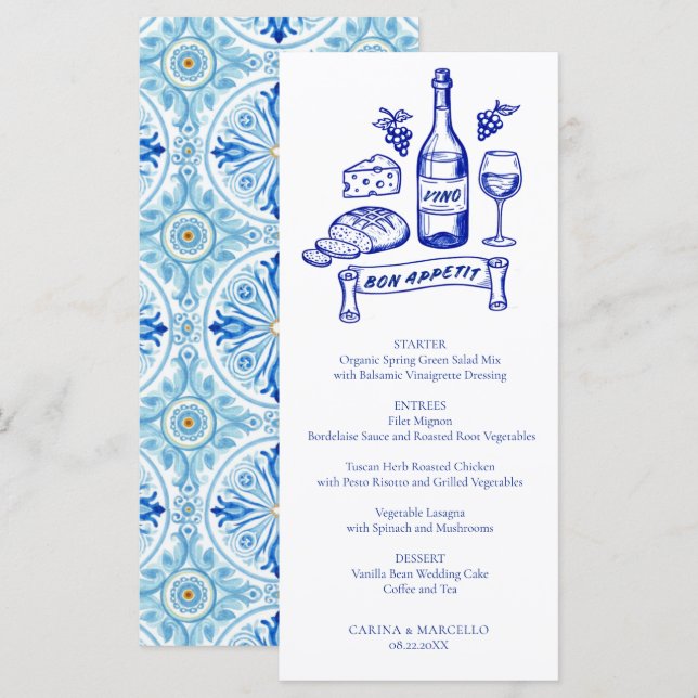 Menú Costa de Amalfi Bon Appetit Vino y Queso Boda (Anverso / Reverso)