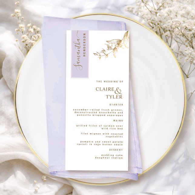 Menú Costumbre con nombre de invitado Lavanda y Boda Do (Subido por el creador)