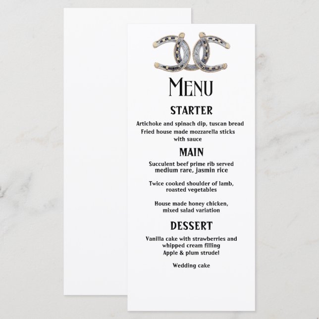 Menú Country Boots Gorras Barnwood Horseshoes Boda (Anverso / Reverso)