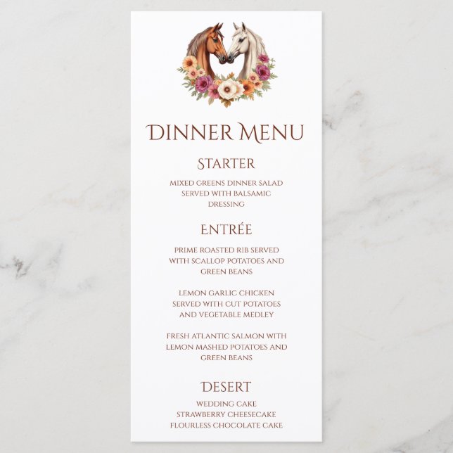 Menú Country Western Horses (Anverso)