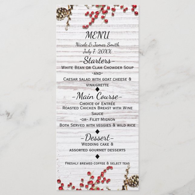 Menú Country Winter Holiday Berries & Pine Cone (Anverso)