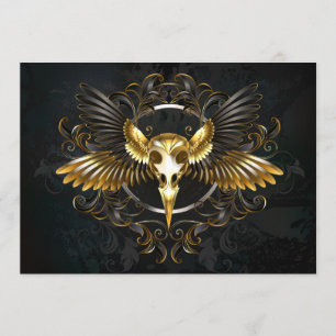 Menú Cráneo de pájaro dorado sobre fondo negro