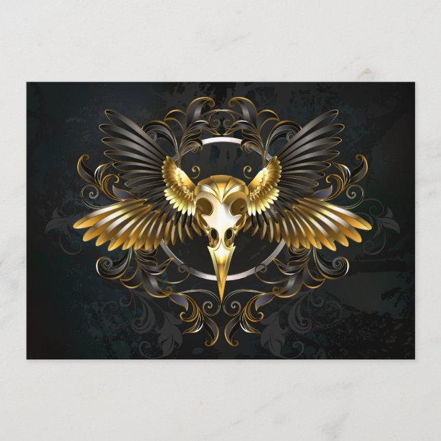 Menú Cráneo de pájaro dorado sobre fondo negro (Anverso)