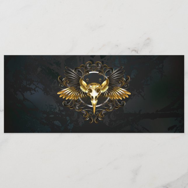 Menú Cráneo de pájaro dorado sobre fondo negro (Anverso)