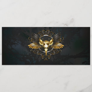 Menú Cráneo de pájaro dorado sobre fondo negro