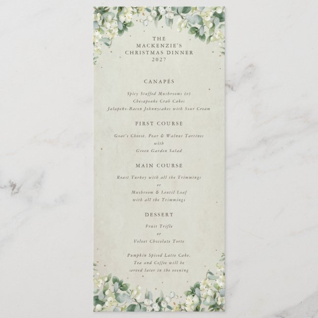 Menú Cream Snowberry Navidades Cena Flat 4 Cursos (Anverso)