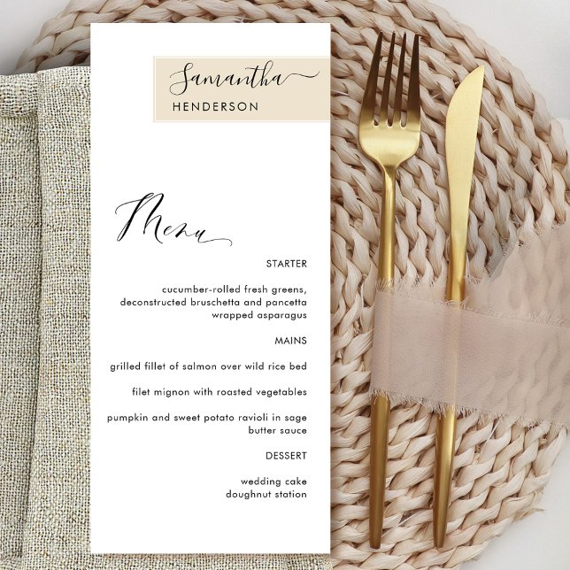 Menú Crema beige personalizada con nombre del invitado  (Subido por el creador)