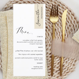 Menú Crema beige personalizado con nombre de invitado e