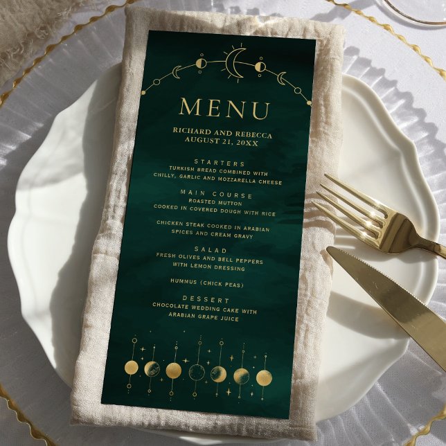 Menú Crescente de Luna Fase de Boda de Oro Esmeralda Ce (Subido por el creador)