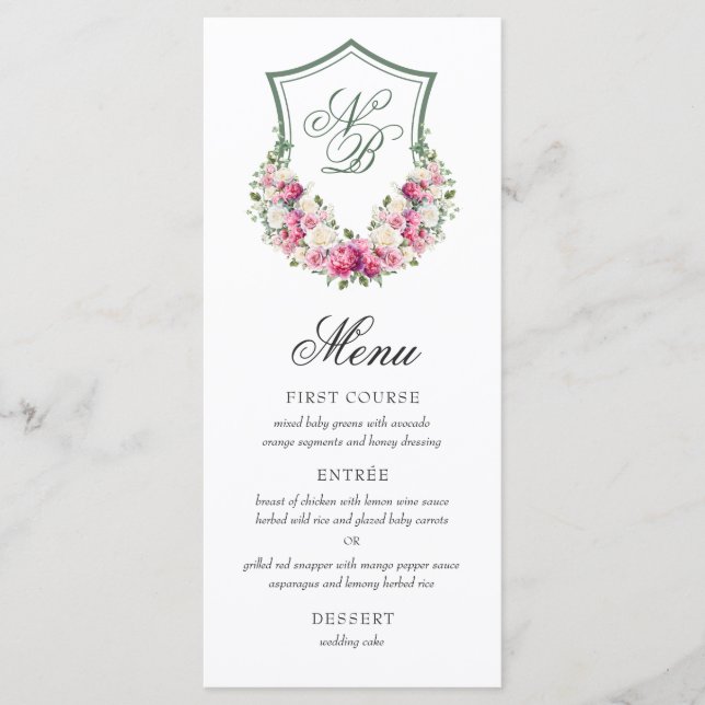 Menú Crest Floral Rosa Boda (Anverso)