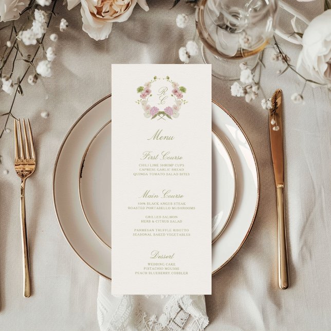 Menú Crest Monograma Floral Rosa Verde Boda (Subido por el creador)