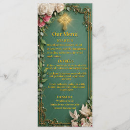 Menú Cruz de oro verde esmeralda Boda cristiana