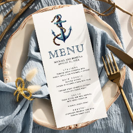 Menú Cuerda de ancla azul marino rústica boda náutica