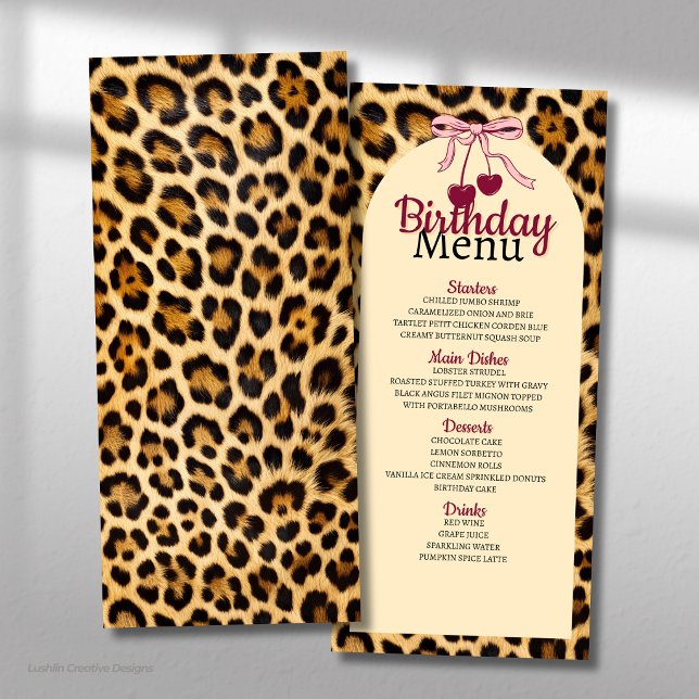 Menú Cumpleaños con lazo rosa y cerezas Leopard  (Subido por el creador)