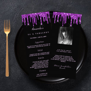 Menú Cumpleaños foto morada negra diversión hechos