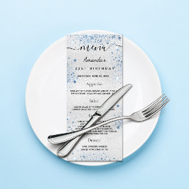 Menú Cumpleaños nombre de purpurina azul plata
