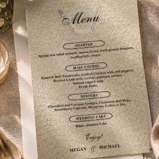Menú Curso de Comida de Recepción de Boda Simple Marfil