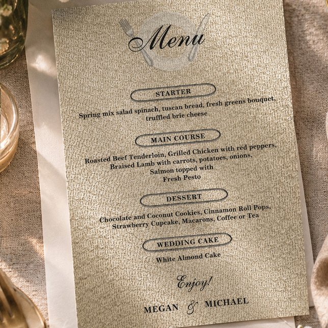 Menú Curso de Comida de Recepción de Boda Simple Marfil (Subido por el creador)