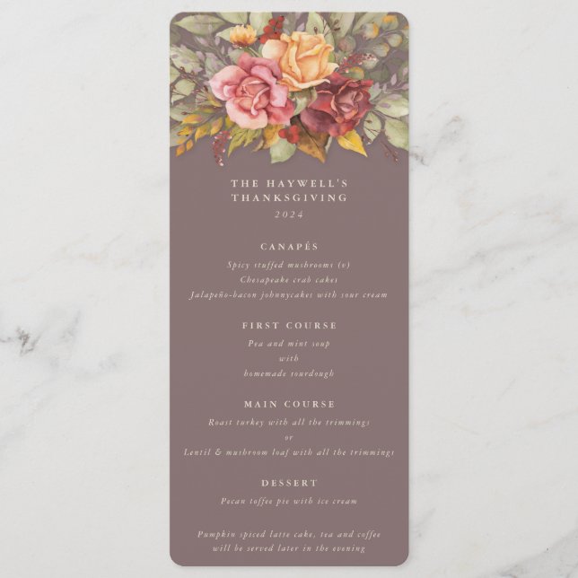 Menú Curso de la Llanura de Acción de Gracias para Flor (Anverso)