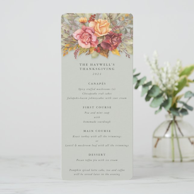 Menú Curso de la Llanura de Acción de Gracias para Flor (Anverso de pie)