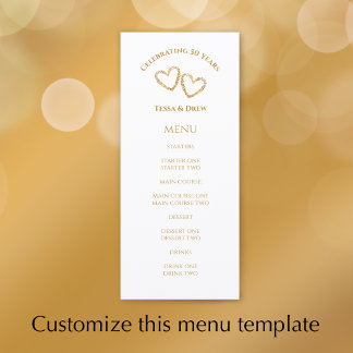 Menú Custom Heart Golden 50th Wedding Anniversary Party