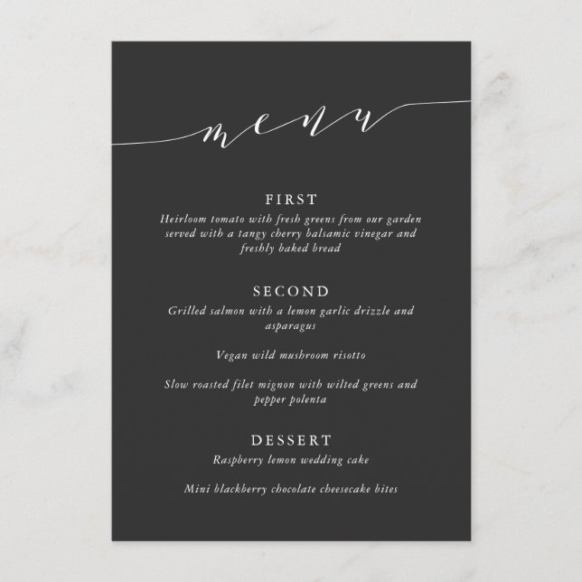 Menú Custom Minimalist Classic Black Wedding Dinner (Anverso)