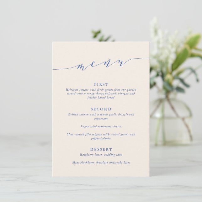 Menú Custom Minimalist Classic Blue Wedding Dinner (Anverso de pie)