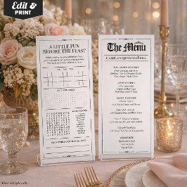 Menú Custom Quinceañera Menu, Black White Interactive