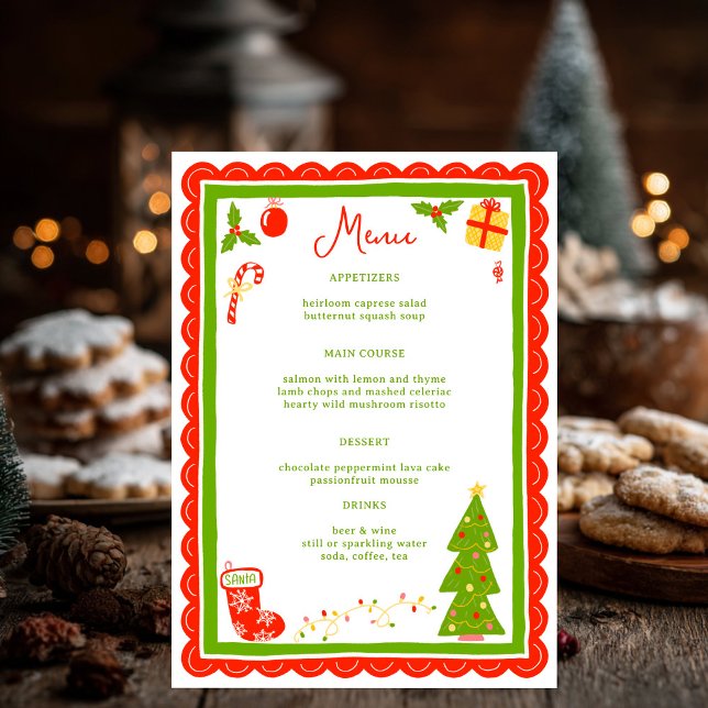 Menú Cute Christmas Icons Scallop CUSTOM Holiday Party (Cute Christmas Icons Scalloped CUSTOM Holiday Dinner Party Menu
)