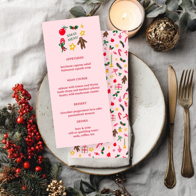 Menú Cute CUSTOM XMAS Christmas Holiday Dinner Party (Cute CUSTOM XMAS Doodles Christmas Holiday Dinner Party Menu
)