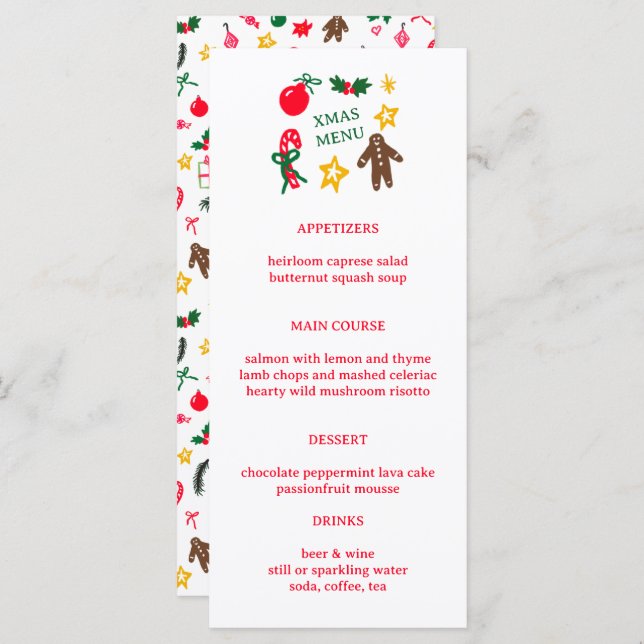 Menú Cute CUSTOM XMAS Christmas Holiday Dinner Party (Anverso / Reverso)