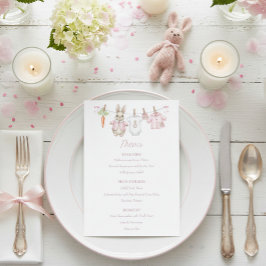 Menú Cute Pink Bunny Girl Clothesline Baby Shower 