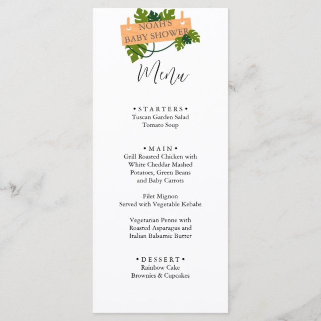 Menú Cute Safari, vegetación animal, ducha de bebé (Anverso)