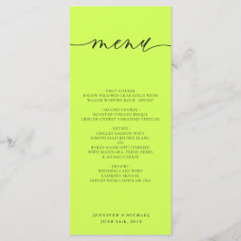 Menú Cyber Lime Jet Black Simple Script Wedding Dinner