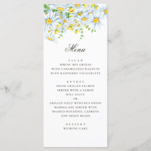 Menú Daisy acuarela. Chamomile. Boda floral de verano