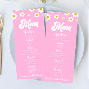 Menú Daisy rosa Retro Flor Flor Ducha de novia Comida