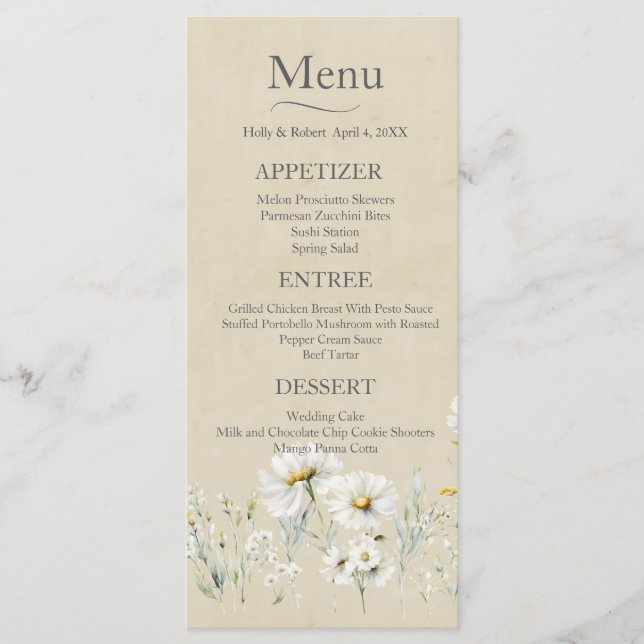 Menú Dalia de prado salvaje Kraft Floral Boda (Anverso)