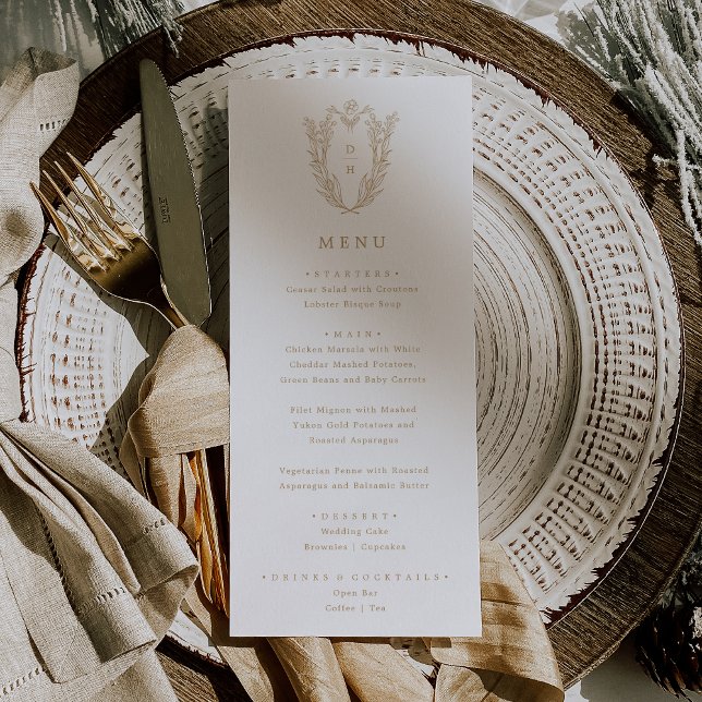 Menú DAPHNE Oro Antiguo Floral Blanco Boda (DAPHNE Antique Gold White Floral Classy Wedding Menu)