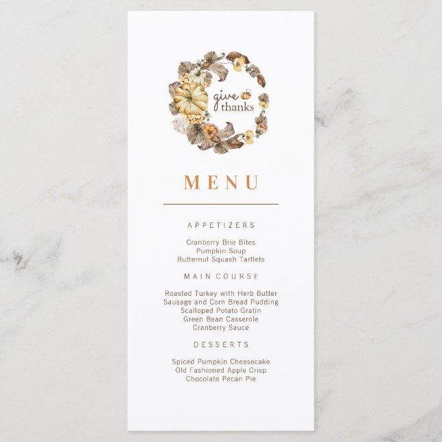 Menú Dar las gracias a la calabaza Wreath Thankending M (Anverso)