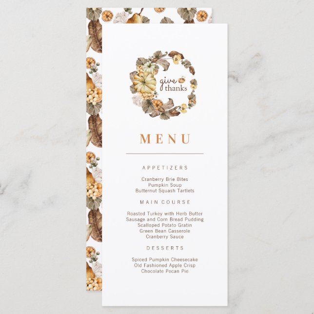 Menú Dar las gracias a la calabaza Wreath Thankending M (Anverso / Reverso)