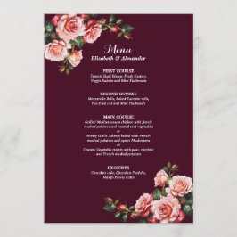 Menú Dark moody pink and red roses burgundy wedding