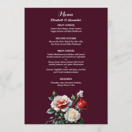 Menú Dark Pretty pink white red roses floral wedding